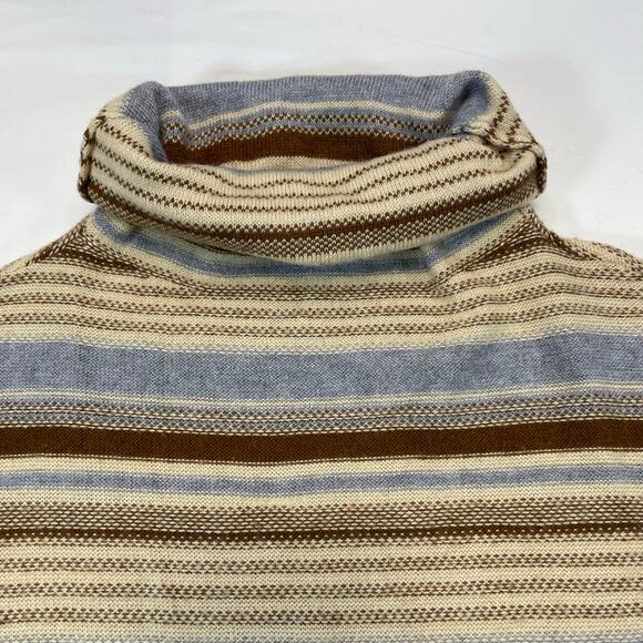 Hem & Thread Striped Turtleneck Sweater Women's L Soft Knit Brown Blue Cream - Picture 6 of 7